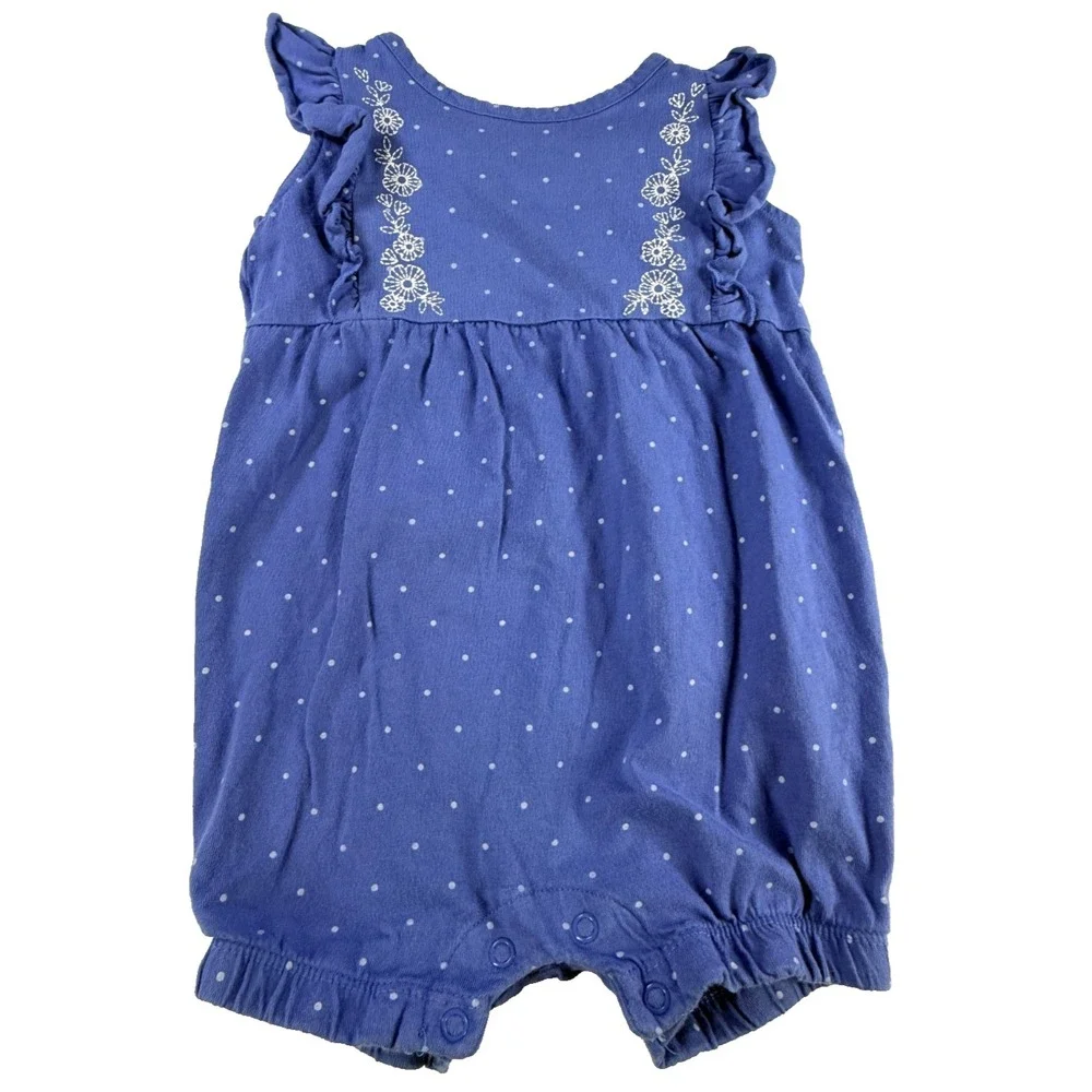 Carter's Just One You Baby Girl Romper 18M Blue Polka Dot Ruffle‎ Embroidered